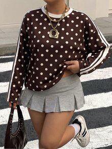 Muchica Casual Streetwear Minimalist Polka Dot Pattern Plus Size Women's T-Shirt Spring Autumn Fall Vacation Formal Brown - Multicolor - View 3