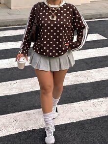 Muchica Casual Streetwear Minimalist Polka Dot Pattern Plus Size Women's T-Shirt Spring Autumn Fall Vacation Formal Brown - Multicolor - View 4