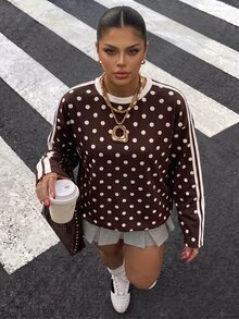 Muchica Casual Streetwear Minimalist Polka Dot Pattern Plus Size Women's T-Shirt Spring Autumn Fall Vacation Formal Brown - Multicolor - View 5