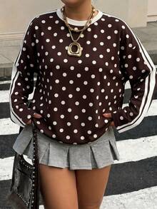 Muchica Casual Streetwear Minimalist Polka Dot Pattern Plus Size Women's T-Shirt Spring Autumn Fall Vacation Formal Brown - Multicolor - View 6