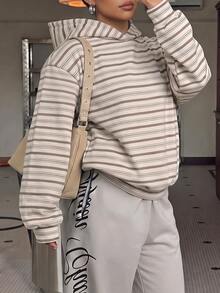 Muchica Casual Minimalist College Style Retro Striped Print Plus Size Sweatshirt, Suitable For Summer, Summer Top, Suitable For Daily Commute, Date, Gathering, Autumn/Winter/Summer - Multicolor - View 4