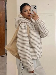 Muchica Casual Minimalist College Style Retro Striped Print Plus Size Sweatshirt, Suitable For Summer, Summer Top, Suitable For Daily Commute, Date, Gathering, Autumn/Winter/Summer - Multicolor - View 5
