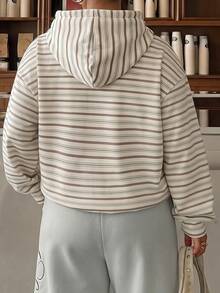 Muchica Casual Minimalist College Style Retro Striped Print Plus Size Sweatshirt, Suitable For Summer, Summer Top, Suitable For Daily Commute, Date, Gathering, Autumn/Winter/Summer - Multicolor - View 3