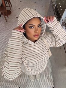 Muchica Casual Minimalist College Style Retro Striped Print Plus Size Sweatshirt, Suitable For Summer, Summer Top, Suitable For Daily Commute, Date, Gathering, Autumn/Winter/Summer - Multicolor - View 7
