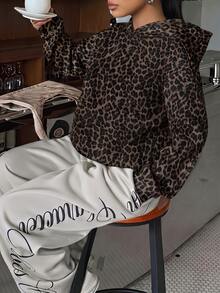 Muchica Plus Size Women's Leopard Print Hooded Fashion Versatile Sweatshirt Winter - Multicolor - View 6