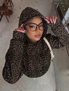 Muchica Plus Size Women's Leopard Print Hooded Fashion Versatile Sweatshirt Winter - Multicolor - View 5