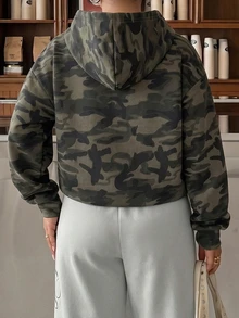 Muchica Plus Size Women's Camouflage Casual Swaggy Dressy Versatile Everyday Sweatshirt Fall Vacation Beach Formal Olive Green - Multicolor - View 2