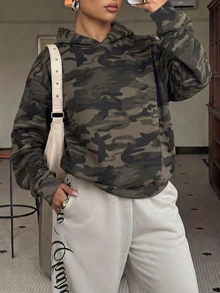 Muchica Plus Size Women's Camouflage Casual Swaggy Dressy Versatile Everyday Sweatshirt Fall Vacation Beach Formal Olive Green - Multicolor - View 4