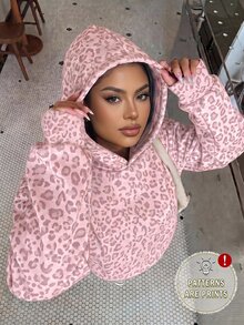 Muchica Casual Minimalist College Style Retro Pink Leopard Print Plus Size Sweatshirt, Suitable For Daily Commute, Dating, Autumn/Winter/Halloween, Christmas, - Multicolor - View 1