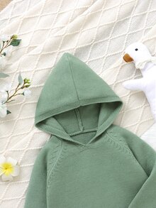SHEIN 男童純色連帽針織毛衣，簡約V領套頭上衣，舒適適合秋冬，休閒百搭，適用日常穿著、旅行與上學 - 綠色 - 查看 9
