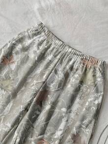 SHEIN PETITE CURVE 大尺碼女款葉子印花鬆緊腰休閒西式寬腿長褲，灰色，適合海灘、正式場合，秋冬冬季 - 灰色 - 查看 6