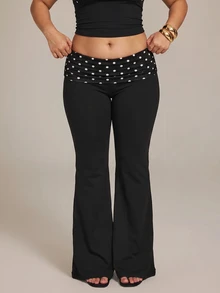 SHEIN PETITE CURVE Plus Size French Style Versatile Polka Dot Print Pleated Flared Pants Fall - Black - View 11