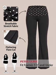 SHEIN PETITE CURVE Plus Size French Style Versatile Polka Dot Print Pleated Flared Pants Fall - Black - View 1