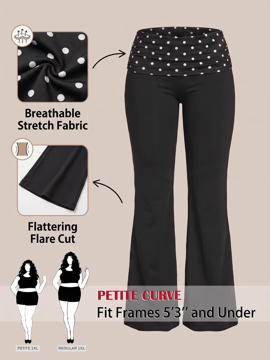 SHEIN PETITE CURVE Plus Size French Style Versatile Polka Dot Print Pleated Flared Pants Fall - Black - View 1