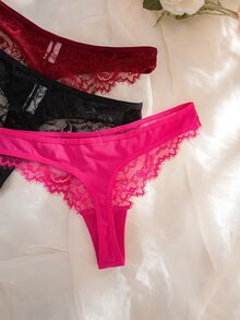 SHEIN Set Lingerie Wanita Berenda dengan Kawat Penyangga dan Cup Tipis yang Nyaman (6 Set) - MultiWarna - View 5
