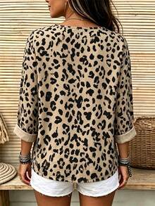 RosyDaze Leopard Print Digital Print Fashion Casual Regular Fit Women's Long Sleeve Shirt - Multicolor - View 2