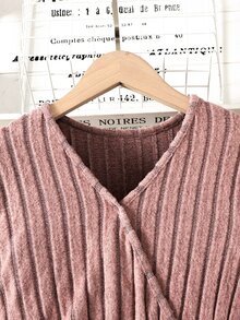 SHEIN Kids Tween Girl Tween Girl Casual Minimalist Comfortable V-Neck Pullover Long Sleeve Patchwork Midi Dress, Tween Girl Autumn/Winter - Pink - View 11