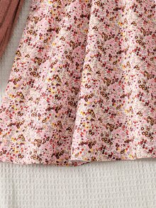 SHEIN Kids Tween Girl Tween Girl Casual Minimalist Comfortable V-Neck Pullover Long Sleeve Patchwork Midi Dress, Tween Girl Autumn/Winter - Pink - View 9