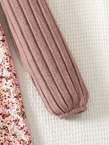 SHEIN Kids Tween Girl Tween Girl Casual Minimalist Comfortable V-Neck Pullover Long Sleeve Patchwork Midi Dress, Tween Girl Autumn/Winter - Pink - View 10