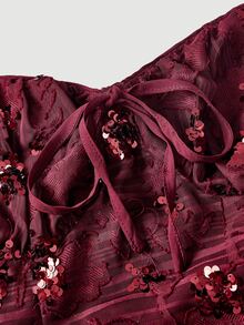 SHEIN MOD Women's Sequin Design Front Tie Elegant Halter Neck Midi Dress - Burgundy - View 8