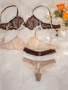 SHEIN 6pcs Women Lace Underwire Comfortable Bra Sets - Multicolor - View 6