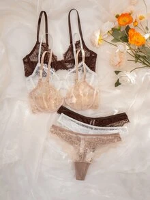 SHEIN 6pcs Women Lace Underwire Comfortable Bra Sets - Multicolor - View 3