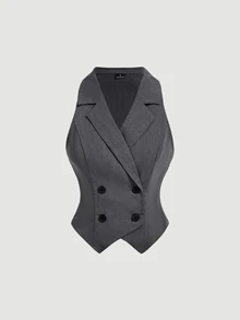 SHEIN MOD Woman Elegant Business Formal Notch Lapel Vest And Pants 2 Pieces Set, Suitable For Autumn/Winte - Grey - View 5