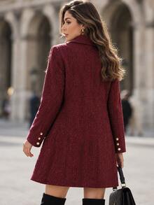 Editum Women's Lapel Neck Long Sleeve Double-Breasted Blazer And Long Sleeve Dress Elegant Set Christmas Office Night Burgundy - Rose Red - View 4