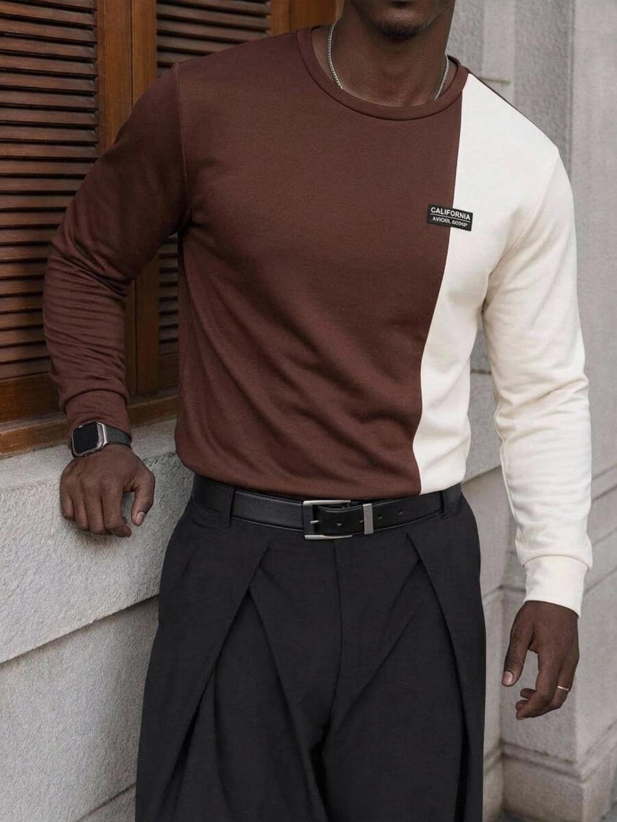 Manfinity RebelGame Men's Autumn Casual Colorblock Patchwork Crew Neck T-Shirt Halloween Winter Party Autumn - Multicolor - View 1
