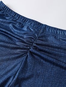SHEIN SXY [Denim Effect] Plus Size Women's Denim Effect Printed Fashionable Flared Versatile Pants - Blue - View 4
