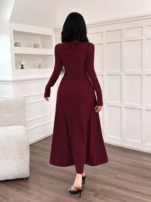 Feyla New Design Sense Halter Neck Long Sleeve Niche Rejuvenating Slim Fit Dress - Burgundy - View 3