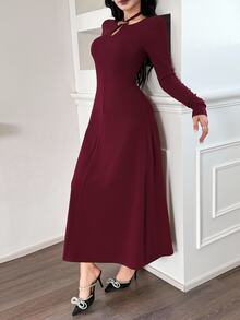 Feyla New Design Sense Halter Neck Long Sleeve Niche Rejuvenating Slim Fit Dress - Burgundy - View 4