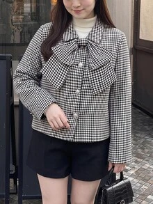 Bijouette 大尺碼女款千鳥格時尚百搭大衣 秋季 辦公室 早晨 雞尾酒會 正式 晚宴 白色 優雅 休閒 精緻 - 黑與白 - 查看 9