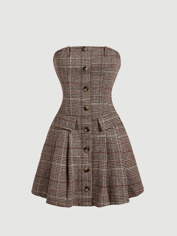 SHEIN MOD Women's Plaid Tube Dress And Long Sleeve Blazer Fashion Suit Set - Multicolor - View 10