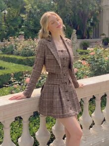 SHEIN MOD Women's Plaid Tube Dress And Long Sleeve Blazer Fashion Suit Set - Multicolor - View 1