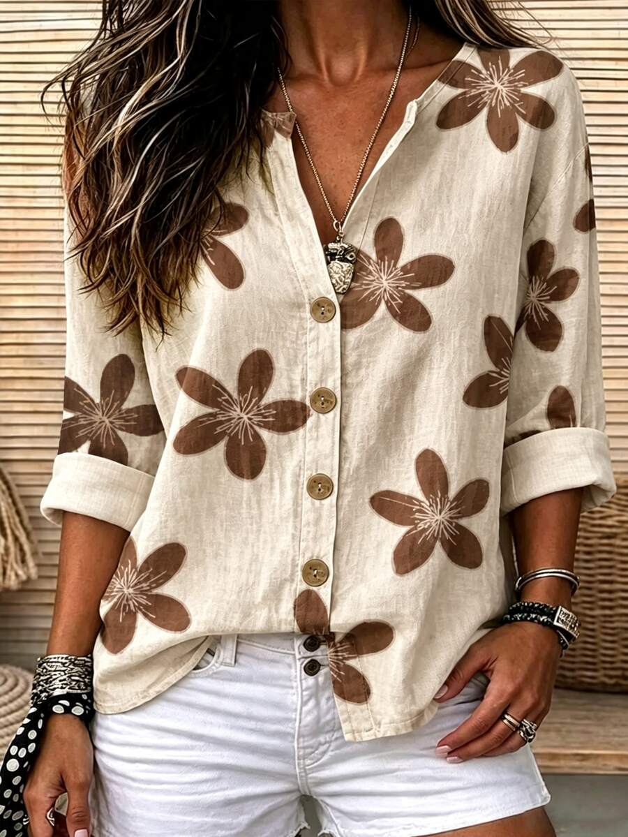 Bytebia Bytebia Floral Digital Print Fashion Casual Regular Fit Women's Long Sleeve Shirt - Multicolor - View 1