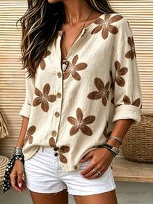 Bytebia Bytebia Floral Digital Print Fashion Casual Regular Fit Women's Long Sleeve Shirt - Multicolor - View 4