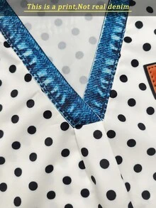 EMERY ROSE New White And Black Polka Dot Denim Effect V-Neck Camisole For Women Travel Summer Vintage Casual - White - View 5