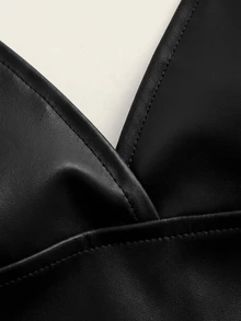 SHEIN ICON PU Leather Cropped Suspender Slim Top - Black - View 5
