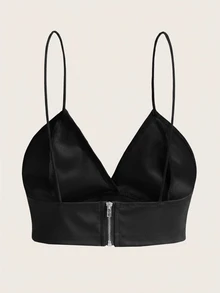 SHEIN ICON PU Leather Cropped Suspender Slim Top - Black - View 3