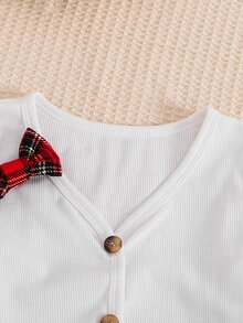 SHEIN 女童針織素色休閒開襟衫與格紋肩帶洋裝 2 件套 - 彩色 - 查看 3