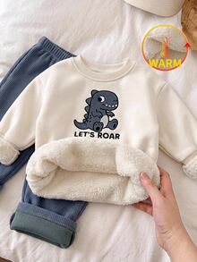 LMoss Kids LMoss Baby Boy Cartoon Pattern Long Sleeve Sweatshirt And Sweatpants Casual Daily Outfit Dinosaur Embroidery,Fall/Winter Outfits - Multicolor - View 1