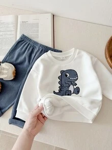 LMoss Kids LMoss Baby Boy Cartoon Pattern Long Sleeve Sweatshirt And Sweatpants Casual Daily Outfit Dinosaur Embroidery,Fall/Winter Outfits - Multicolor - View 7