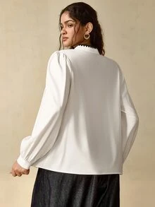 Nubod Plus Size Women's Floral Print Puff Long Sleeve Elegant Blouse Fall - White - View 2