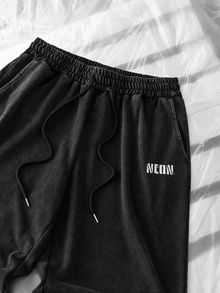 NEON BLANC 男士休閒寬鬆長褲，春秋夏季，標準尺寸，刺繡黑色酸洗 - 深灰色 - 查看 5