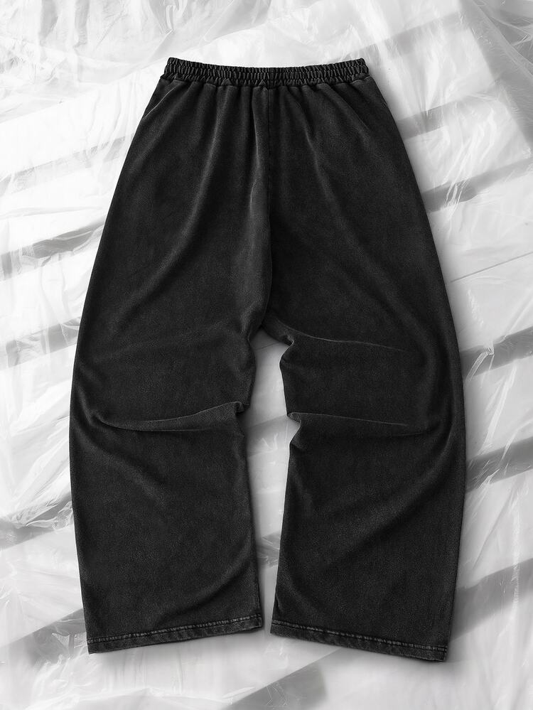 NEON BLANC Men's Casual Loose Long Pants, Spring/Autumn/Summer, Standard Size, Embroidered Black Acid Wash - Dark Grey - View 3