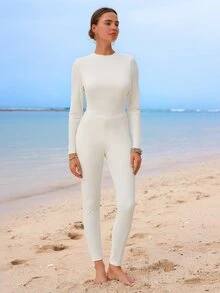 SHEIN Swim High-End Elegant Solid Color Ombre Beach Dress Design, Popular Bestselling Burkini Swimwear, Summer - Multicolor - View 4