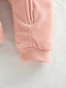 SHEIN Baby Girl Autumn/Winter Double-Sided Fleece Hooded Jumpsuit, Cute Casual Everyday Wear - Pink - View 8