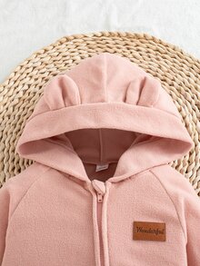 SHEIN Baby Girl Autumn/Winter Double-Sided Fleece Hooded Jumpsuit, Cute Casual Everyday Wear - Pink - View 6