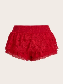 SHEIN ICON Y2k Mini Shorts Rave Festival Outfits Extra Low Waist Ruffled Hem Metal Coating Women's Skort - Red - View 2